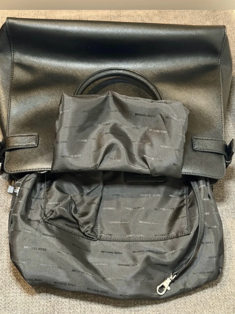 Michael Kors Black Saffiano Satchel with MK Charm